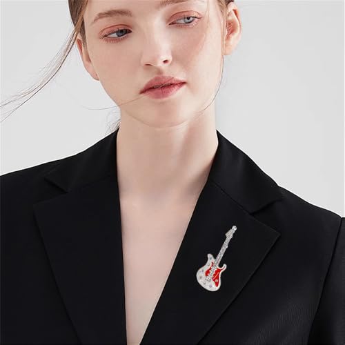 Image of Cute Guitar Rhinestones Brooches Pin Unique Colorful Crystal Enamel Brooch for Party Dance Banquet Women Men Fashion Dainty Lapel Pins Suit Shirt Ceremony Clothes Accessories Decor
