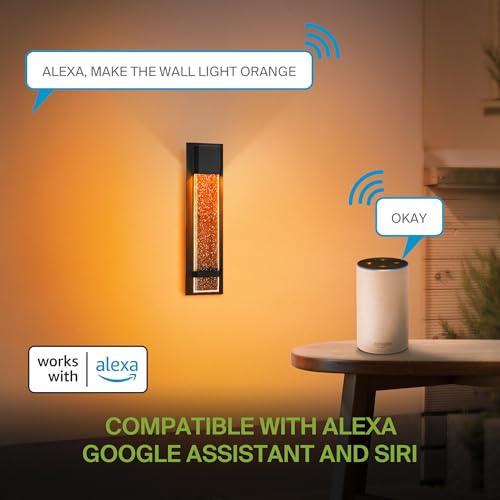 Image of ASD LED 18 inch Bubble Glass Wall Light Fixture, Outdoor & Indoor Seeded Sconce | RGBW, Smart, Waterproof, ETL Listed | 9W 250LM 3000-5000K 100-277V | Exterior Lantern, Porch Lighting | Black, 2 Pack