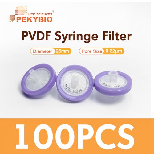 Image of PEKYBIO Syringe Filter PVDF Hydrophilic Filtration 0.22μm Pore Size, 25mm Membrane Diameter for Lab, Pack of 100, Non-Sterilized