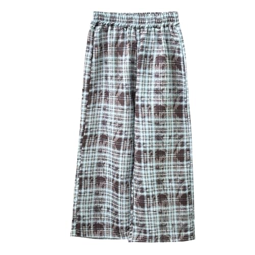 Baggy Pants for Girls Boys Trendy Oversized Plaid Straight Pants Kids Loose Fit Sweat Pants Wide Teen Girls Sweatpants