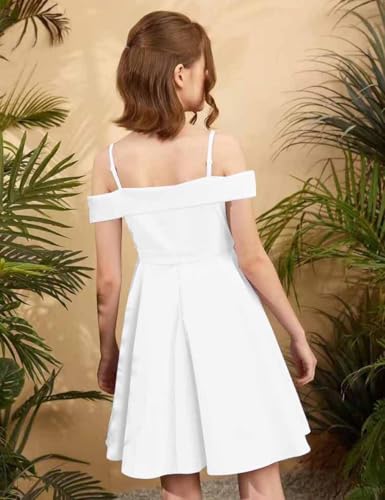Girls Elegant Princess Cold Shoulder Fold Pleated High Waist Flared A Line Party Dresses3
