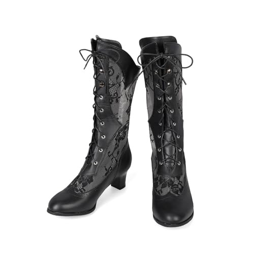 Vintage 70s Victorian Boots for Women Renaissance Lace Up Ankle Boots Round Toe Knee High Zip Kitten Heel3