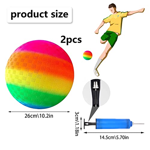 TZQFROCE 2 Stück Bouncy Kickball Regenbogen Ball PVC 8.5 Zoll Softball Kinder Spielball mit Pumpe für Backyard Park und Beach Outdoor Fun