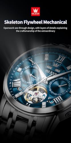 Image of OLEVS Mens Automatic Mechanical Watch Skeleton Tourbillon Luxury Dress Stainless Steel Wrist Watch