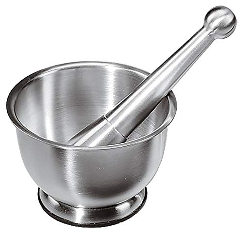 Ilsa Stainless Steel Mortar & Pestle, Dia 4 3/4" X H 3 1/2", Pestle L 6 7/8" #TOP5