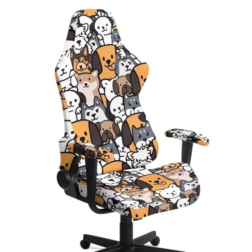 NETILGEN Cartoon Dogs Lot de 4 housses de chaise de jeu extensibles, respirantes et ergonomiques avec fermeture éclair, protection anti-rayures