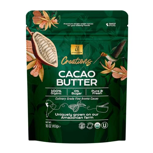 U Chocolate Organic Cacao Butter 100% Pure Unrefined Food Grade Fresh from our Farm Vegan Allergen-Free Single-Origin for Baking & Keto 16 oz