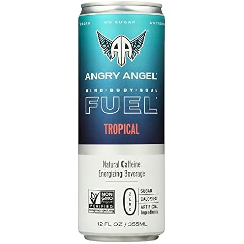 Angry Angel Tropical Energy Drink, Natural Caffeine, Energizing Beverage, Zero Sugar, Calories & Artificial Ingredients, Keto, Non-GMO, 12 Fluid Ounce (Pack of 12) Cover