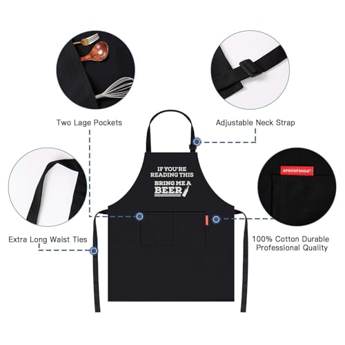 APRONPANDA If You're Reading This Bring Me A Beer, Adjustable Barbecue Cotton Aprons for Men, Funny Christmas Gifts for Dad, Uncle, Husband, Boyfriend, Birthday Gifts