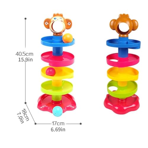 Image of PLUSPOINT Monkeyball Drop Toy for Babies & Toddlers - 5-Layer Tower with Swirling Ramps, 3 Rattle Balls, Multicolor Educational Development Toy Set for Early Learning
