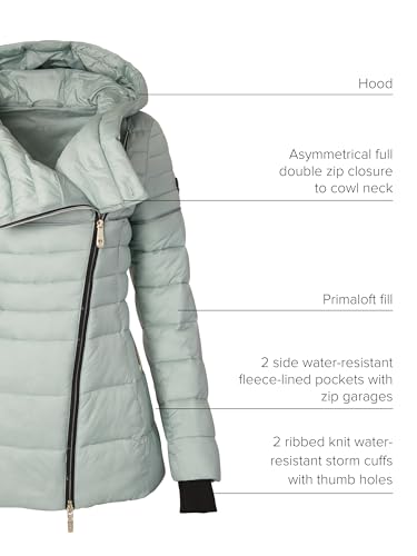 TUMI Women's Asymmetrical Zip Cowl Neck Quilted Midweight Puffer Coat with PrimaLoft Fill - Nylon Puffer Coat4