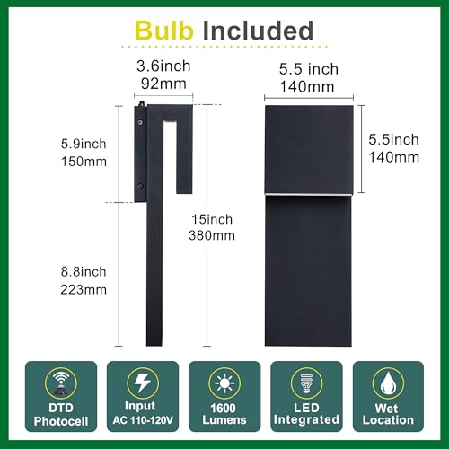 Image of Tarentlight Dusk to Dawn Outdoor Wall Lights 2 Packs,Modern Minimalist Outdoor Fixture Wall Mount,Anti-Rust Sturdy & Sleek Outside Lights for House Porch Garage Patio,3000K 17W Integrated LED