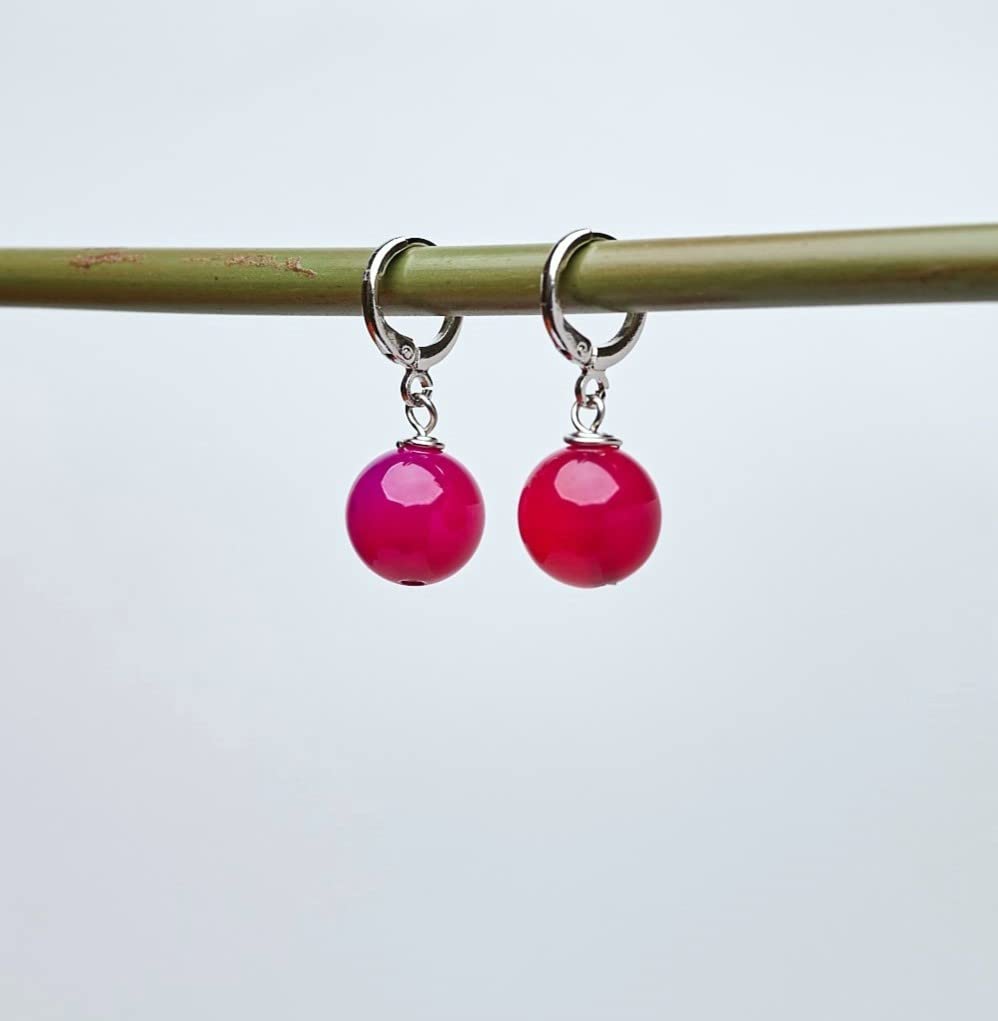 Boucles d'oreilles pendantes en pierres naturelles de 12 mm plaquées or - Boucles d'oreilles pierres de naissance
