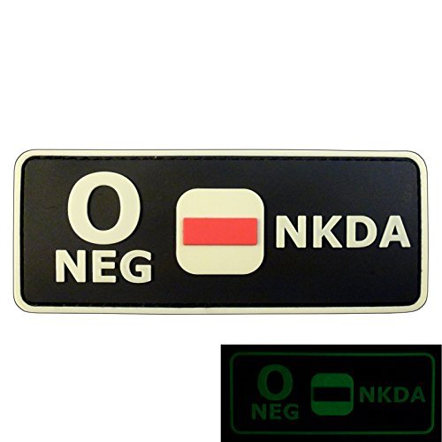 LEGEEON Glow Dark O NEG Blood Type NKDA Combat Tactical PVC Rubber 3D GITD Touch Fastener Patch