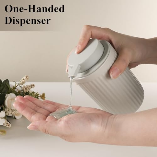 Image of BosilunLife Grey Soap Dispenser Set - 2 Pack 12oz Ceramic Dish Soap Dispenser with Rust Proof Pump for Kitchen, Hand Soap and Lotion Set Suitable for Farmhouse Bathroom Decor
