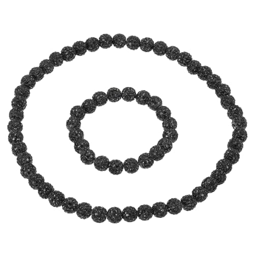MECCANIXITY Baseball Necklace Bracelet Set, 18" Baseball Necklace 7.5" Bracelet Glitter Ice Collection Rhinestone Inspired Bead for Men Women Players Gifts(Black, Pack of 2)