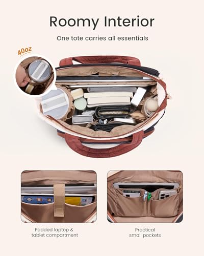 Image of LOVEVOOK Puffer Tote Bag for Women, V-Quilted Puffy Teacher Tote Nurse Bag, Large Shoulder Laptop Purse for Work Travel Gym