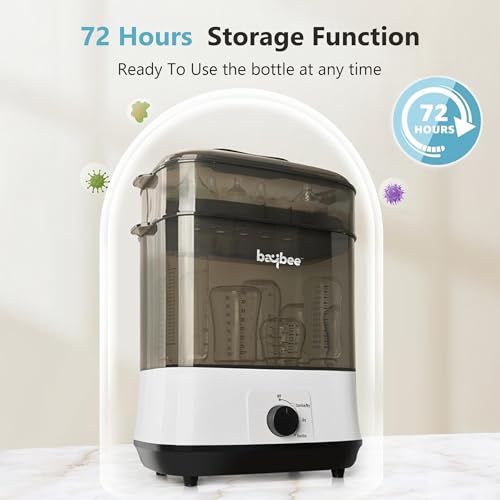 Image of Baybee Puresteam 3-in-1 Baby Bottle Sterilizer and Dryer | Electric Steam Bottle Dryer with BPA-Free Material & Easy One-Knob Control | Sterilizer for Baby Products with Fast 360 Sterilization (White)
