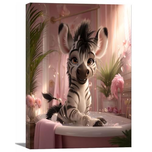 Tableaux de salle de bain tropical rose 40x60cm encadré