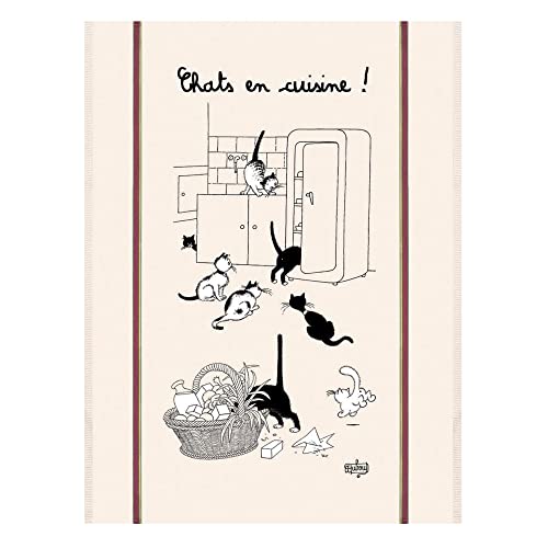 Torchon de cuisine rectangulaire en coton Les chats de Dubout