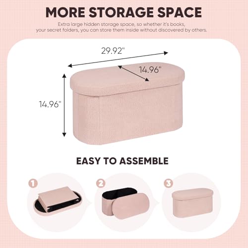 Image of B FSOBEIIALEO Ottoman with Storage for Living Room, Sherpa Folding Storage Ottoman Foot Rest, 30 Inches Collapsible Bedroom Bench Pink