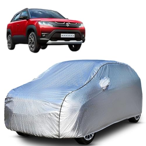 Image of Waterproof Car Cover with Cotton Lining & Heavy Buckle | Dustproof, Windproof, Scratch Resistant, UV Protection Car Body Cover for Outdoor & Indoor Use (Car Cover, Maruti Brezza 2022)