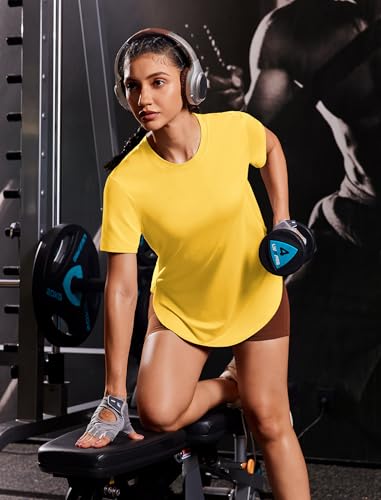 Image of PINSPARK Workout Tops for Women Short Sleeve Athletic Shirts UPF 50+ Quick Dry Running Outfits for Exercise Gym Hiking S-3XL