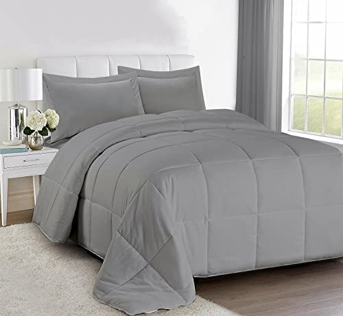 linenaffairs Soft Microfibre 150 GSM Winter Heavy Quilt, Rajai Double Bed Comforter Blanket, Super Soft Heavy Double Bed Blanket for Winter Quilt, Duvet for All Season, Light Grey Solid