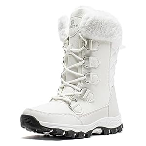 HOBIBEAR Women’s Snow Boots Anti-Slip Waterproof Outdoor Shoes Winter Snow Boots Warm Fur Lined Comfortable Shoes for Women（AW5778/White Size 8 Women