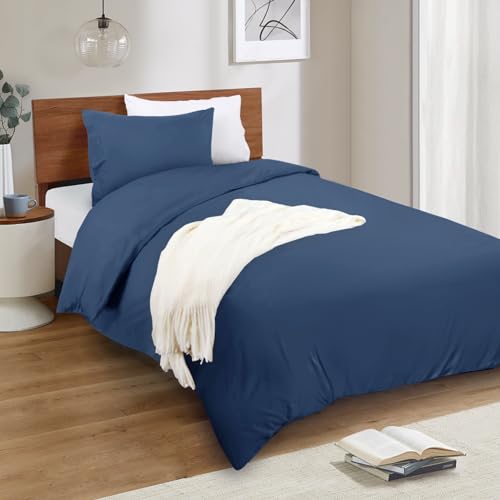 Image of Mejoroom Navy Twin Duvet Cover - Soft and Breathable Twin Bedding Sets with Zipper Closure, 2Pieces, 1 Duvet Cover (68x90) and 1 Pillow case(20x26)