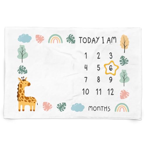 Image of SANDJEST Monthly Milestone Blanket for Girl 60x40 - Giraffe Nursery Blankets for Pictures Photo Gifts Room Decor