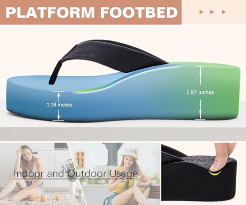 Image of ONCAI Women's Platform Wedge Flip Flops Trendy Dressy Womans Summer Flatform Chunky Heel Sandals with Comfortable Walking Outdoor Rubber Soles (US Size 5-11)