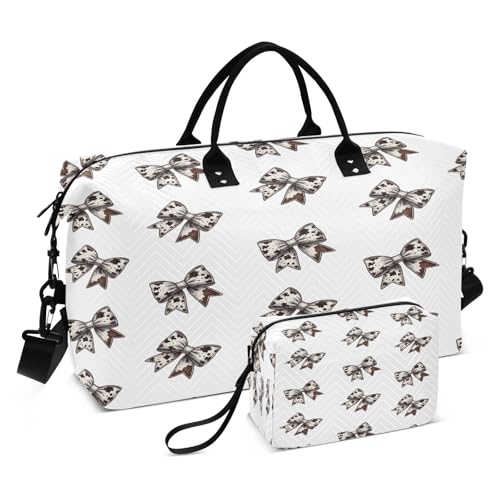 ​​Large Foldable Travel Duffel Bag, Waterproof Gym Bag for Men & Women, Carry-On Luggage Weekender Overnight Bag, Cow Print Bows