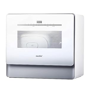 COMFEE’ Portable Dishwasher, Countertop Dishwasher with 3 Place Settings, Mini Dishwasher with More Space Inside, 6 Programs, Auto-Open Drying, Touch Control, White