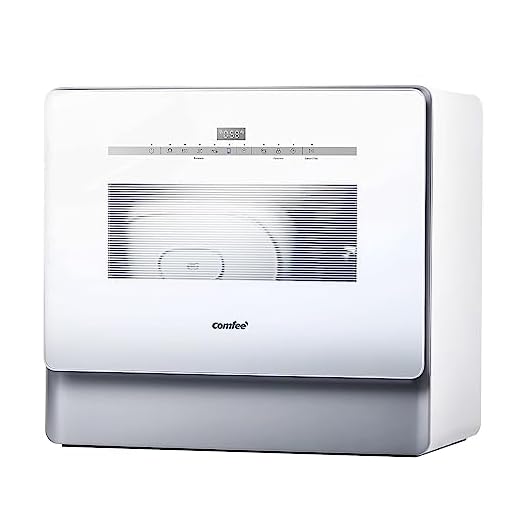 COMFEE' Portable Dishwasher, Countertop Dishwasher with 3 Place Settings, Mini Dishwasher with More Space Inside, 6 Programs, Auto-Open Drying, Touch Control, White