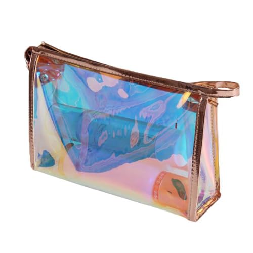 Desuibao Iridescent Holographic Makeup Bag with Portable Handle, Travel Clear Toiletry Bag, Lipstick Cosmetic Pouch
