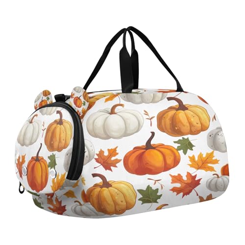 YETTASBIN Sport Travel Duffel Bag for Girls Boys, Autumn Harvest Pumpkin Large Waterproof Weekender Overnight Bag, Detachable Shoulder Strap Gym Bag with Shoe Compartment & Wet Pocket