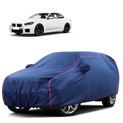Image of Sulfar 100% Water Resistant Car Body Cover Compatible with Mirror for BMW M2 (Triple Stitched, Full Bottom Elastic, Blue Tafetta with Red Piping)