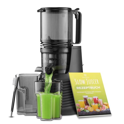 VELOJA Slow Juicer Pro - Kaltpresse Entsafter für ganze Früchte & Gemüse mit 130 mm XL-Einfüllschacht – Ultraleiser Motor – Leicht zu reinigen – Inkl. Rezeptbuch für Säfte & Tresterrezepte VELOJA Slow Juicer Pro - Kaltpresse Entsafter für ganze Früchte & Gemüse mit 130 mm XL-Einfüllschacht – Ultraleiser Motor – Leicht zu reinigen – Inkl. Rezeptbuch für Säfte & Tresterrezepte