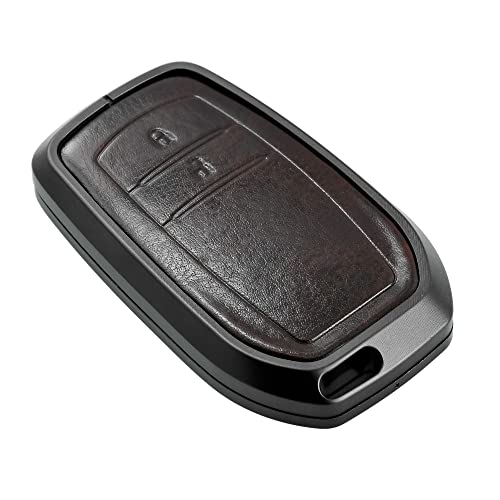 Image of KMH Aluminium Alloy with Leather Car Key Cover Compatible for Toyota Innova Crysta | Hilux 2022 Key Cover 2 Button Smart Key