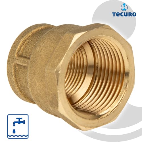 tecuro Messing Muffe reduziert 1 x 3/4 Zoll Innengewinde, Messing blank, CW617N, nach Trinkwasserverordnung 50930-6