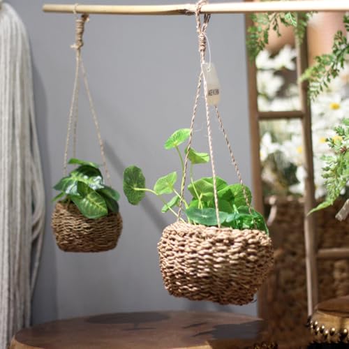 Cesta de cáñamo tejida con tamaño adecuado para cocina, flores y almacenaje 7