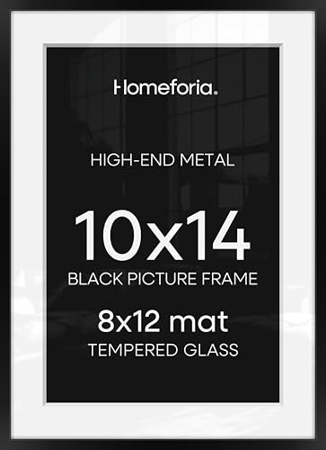 Image of Homeforia Black 10x14 Picture Frame, High End Metal 10x14 Poster Frames with Mat 8x12, 10 x 14 Black Frame Matted to 8 x 12 inch Photo, 10 by 14 Thin Hanging Frames, Tempered Glass, Wall Kit, Set of 1