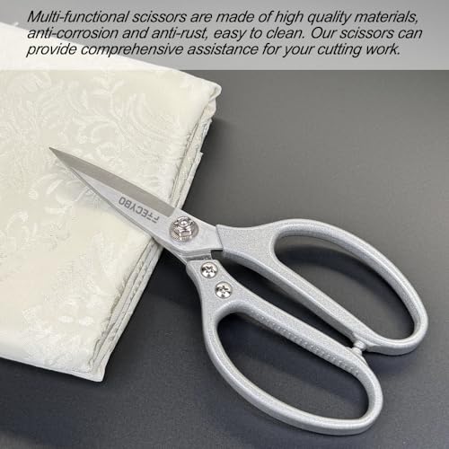 Image of Stainless Steel Utility, Ergonomic Handle Multi-Purpose Shears, Leather Scissors, All Metal Scissors, Black (8-Inch)