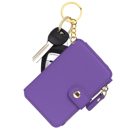 Image of M-Plateau RFID Blocking Slim Keychain Wallet for Women | PU Leather Keychain Pouch with ID Window & Zipper Pocket, Mini Credit Card Case for Daily Carry (Purplr)