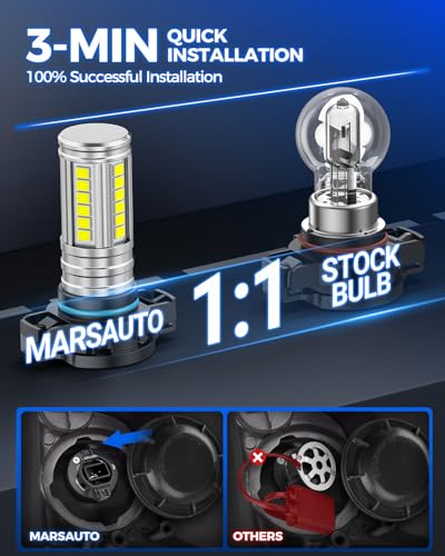 Image of Marsauto 5201 5202 LED Fog Light Bulbs, 12,000LM PS24W LED Fog Light Bulbs, 360 Illumination 6500K Strong Penetration, 1:1 Mini Size Upgraded 60 Pcs Chips 5202 Fog Light Bulb, Accessory Light Kits