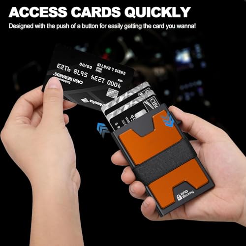 Image of SEMORID Slim Aluminum Card Holder Wallet for Men, Durable Expandable Backplate, RFID Blocking Minimalist Metal Pop Up Wallet, Holds 12+ Cards Plus Cash