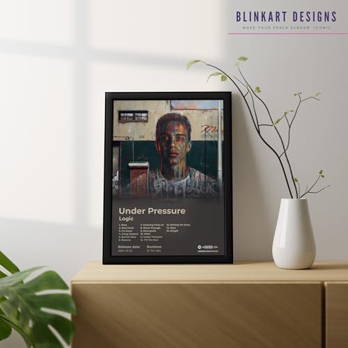 Image of BLINKART logic - Under Pressure Wall Photo Frames | Wall Art for Bedroom, Living Room, Studio or Office | Album Cover Print with Spotify Song Link QR Code | Gift for Fans - 8x12 In