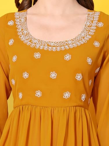 Image of PH POSHAKHUB Women A-Line Nyra Cut Kurta with Sharara in Georgette with Aari Work