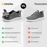 Fitville Buty Cukrzycowe Męskie Bardzo Szerokie Z Zapięciem Na Rzep Bardzo Szerokie Miękkie Buty Zdrowotne Dla Mężczyzn Na Opuchnięte Stopy Szary 46.5 EU X-Szeroki